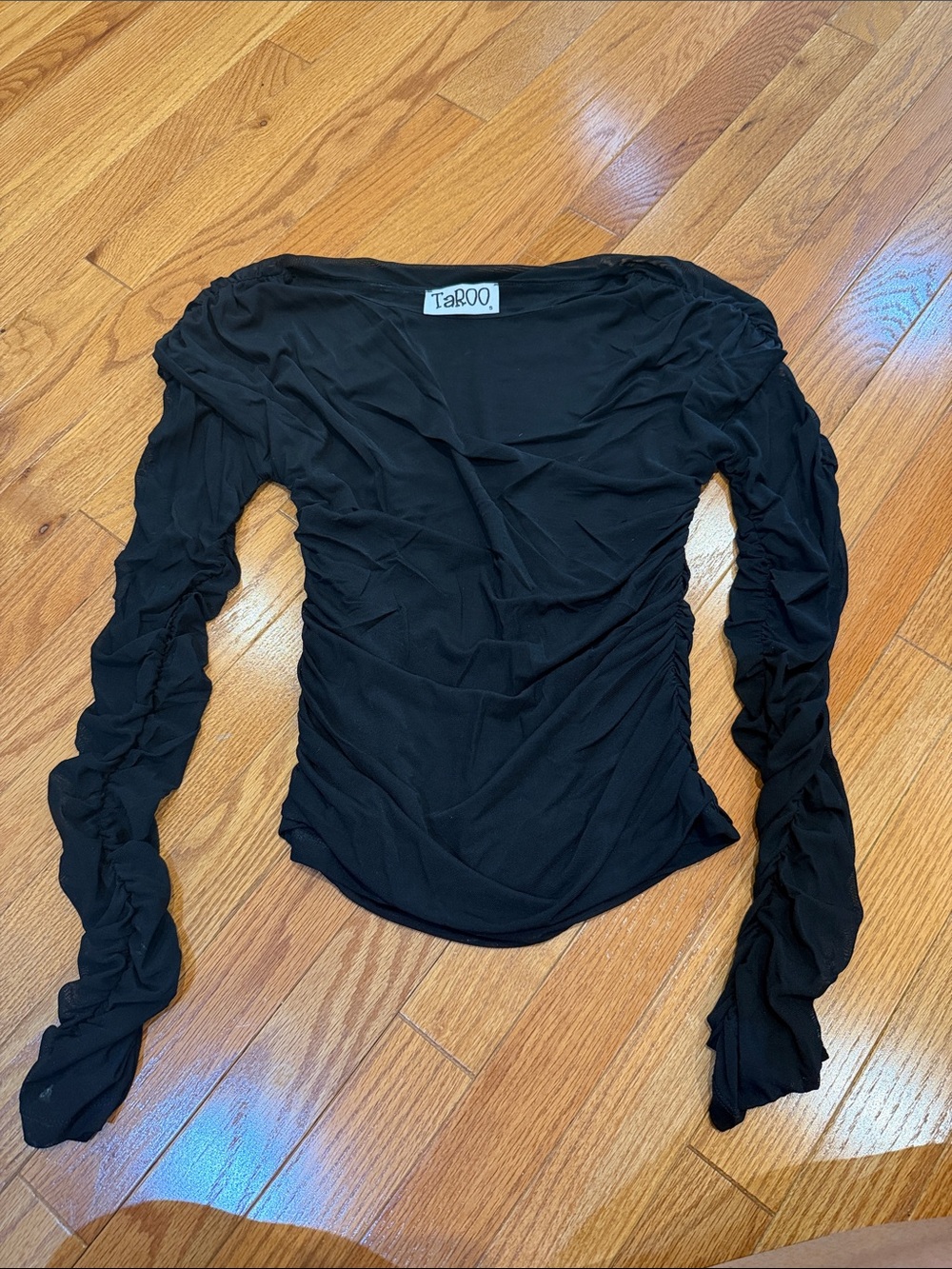 Black Sheer Ruched Long Sleeve Top size S